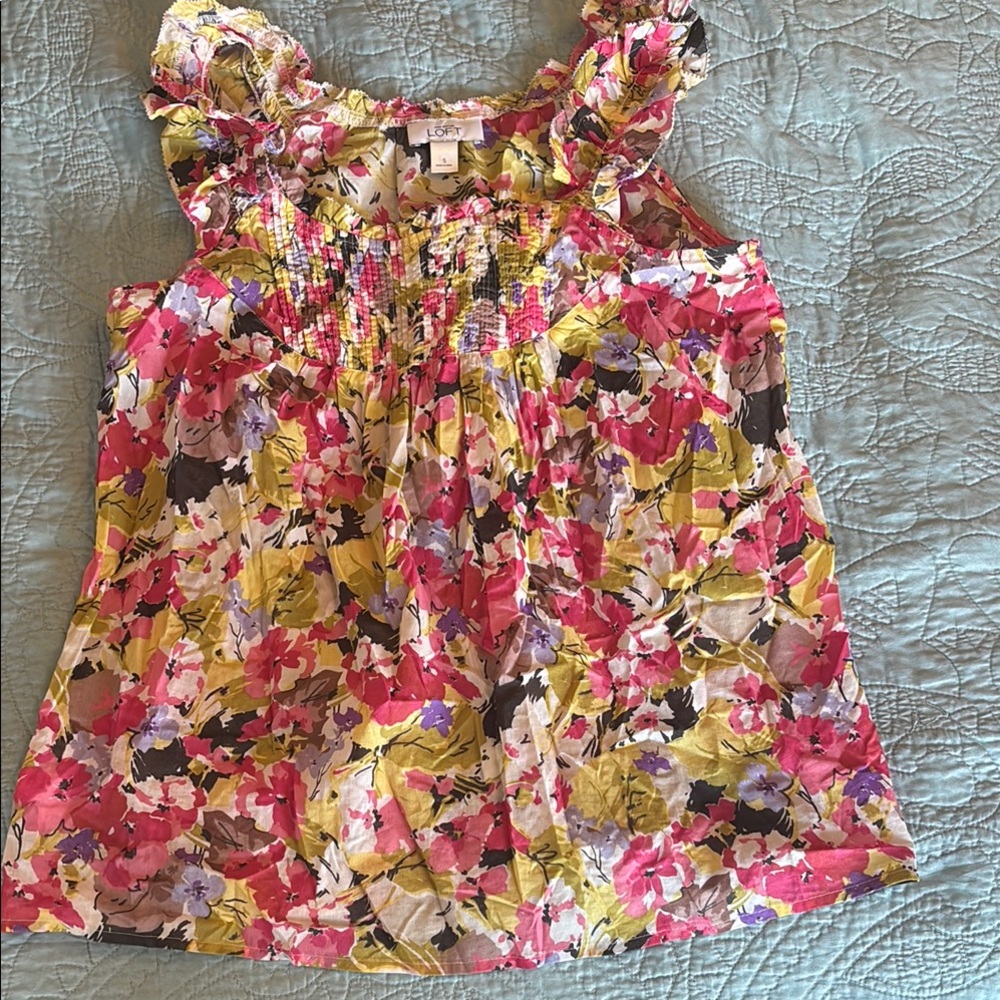 LOFT Pink and Yellow Floral Blouse